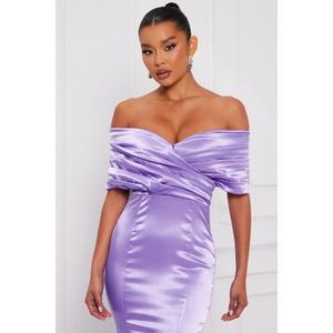 Vestido de manga corta con hombros descubiertos, estilo francés, sexy, ajustado y con falda que realza la cadera, novedades al por mayor - Product Image 2