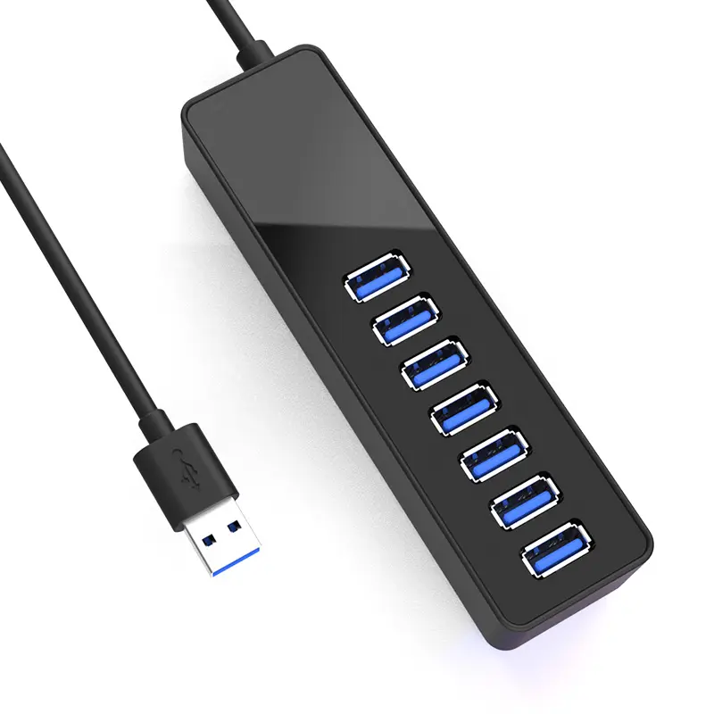 Powered USB Hub 7 Port USB 3.0 Data Port Hub Expander Magnetic Portable Splitter with Universal 5V AC Adapter