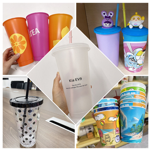 Gobelet personnalisé DIY sans BPA, 24 oz, transparent, réutilisable, en plastique, avec couvercle et paille - Product Image 5