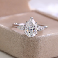Bague de fiançailles 3 pierres en forme de poire 3CT, or massif 10K/14K/18K, diamant de laboratoire CVD/HPHT certifié IGI, sur mesure
