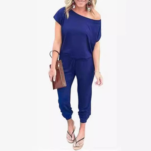 Combinaison pour femme à épaules dénudées, manches courtes et poches, tendance <span class=keywords><strong>printemps</strong></span>-été - Product Image 2