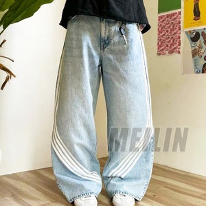 Manufacturer Custom <b>Trousers</b> Stripe Oversized Baggy Pants Vintage Distressed Heavyweight Straight Wide Leg Pant Denim Jeans Men - Product Image 4