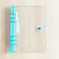 Carpeta de Anillas A5 Estilo Coreano al por Mayor, con un Botón, Transparente, de PVC, con Bolsillo para Tarjetas, 6 Anillas, para Estudiantes