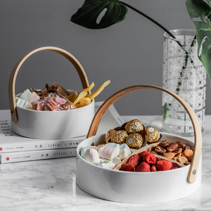 Petits paniers de service en céramique avec poignée en bois pour fruits, goûter, noix, bonbons, taille petite, couleur <span class=keywords><strong>blanche</strong></span> - Product Image 5