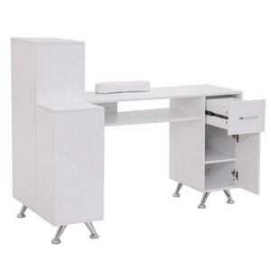 Meja kuku Modern 2 laci dengan sandaran tangan, desain dapat dikunci warna putih/emas untuk Salon Kuku - Product Image 2