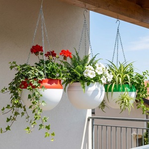 Pot de fleurs suspendu rond bicolore en PP, directement de l'usine, disponible avec chaîne métallique et crochet pour balcon, petite taille - Product Image 6