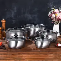 Olla gruesa de acero inoxidable para la cocina, juego de 5 ollas para sopa con tapa transparente