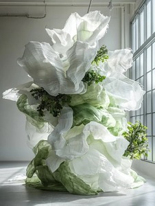 ZA-035 hoa khổng lồ cài đặt hoa nước siêu thực tế và lá bối cảnh cho một sự kiện đám cưới trình diễn thời trang - Product Image 2