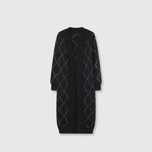 A9363 stile europeo e americano <span class=keywords><strong>Cardigan</strong></span> maglione <span class=keywords><strong>grigio</strong></span> nero stile Free Size alla moda <span class=keywords><strong>donna</strong></span> lungo cappotto invernale - Product Image 2