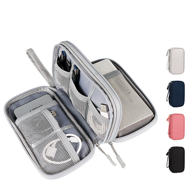 Electronics Organizer Business Travel Eco-Friendly Zipper Waterproof Portable Double Layers Large Capacity Cable Storage Bag