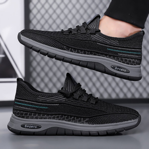 Zapatillas deportivas transpirables de malla para hombre, color negro y gris, con cordones, para uso casual. - Product Image 2