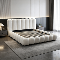 Muebles de Cama Modernos de Lujo Ligero con Tapicería de Lana para Dormitorio, con Decoración de Rayas y Cabecera de Espuma Suave, Venta al Por Mayor de Fábrica