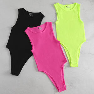 Combinaison moulante sexy de haute qualité sans couture côtelée pour femmes, sans manches, col rond, basique, string, respirante, non tissée, gainante, amincissante - Product Image 1