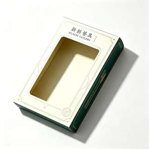 Caja de papel plegable reciclada con logo de lujo personalizado impreso para empaque de juego de cubiertos con ventana transparente. - Product Image 4