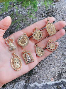 Pendentif en laiton plaqué or pour médaille miraculeuse Vierge Marie Collier pour enfants Collier catholique Pulsera - Product Image 2