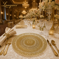Assiette de présentation de luxe en verre à motif Mandala, dorée et transparente, décorative pour la location de décoration de table de fête