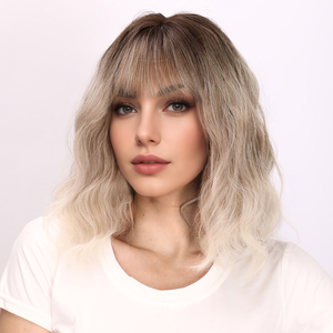 Peluca Sintética Ondulada Corta Marrón Resistente al Calor con Flequillo, Cabello Ondulado Natural <span class=keywords><strong>para</strong></span> Mujer, Modelo SM030, 2026 - Product Image 3