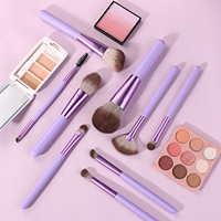 BEILI kuas riasan rambut lembut besar ungu 9 buah Set kuas rias Eyeshadow bubuk Foundation sintetis Premium