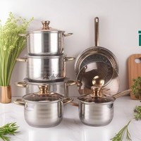 Accessoires de cuisine, casseroles en acier inoxydable plaqué or, ensembles de casseroles avec couvercles en verre pour cuisinière à gaz
