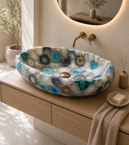 Vasque de salle de bain moderne en résine de haute qualité, effet marbre et quartz, pour meuble sous vasque, décorative, de luxe, sanitaire - Product Image 3
