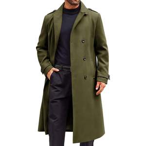 2025 hommes Double boutonnage mince hiver pardessus classique décontracté Long caban avec revers cranté grande taille laine cachemire coquille - Product Image 3