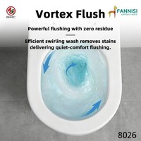 WC suspendu monobloc en céramique avec siphon en P et double chasse pour projets hôteliers