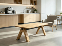 Table basse rectangulaire arrondie, aspect bois naturel, pieds en forme de A, table centrale moderne pour salon, meubles de maison