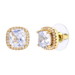 Metal Copper CZ Stone Birthday Party Wedding Trendy Shiny AAA Cubic Zirconia Stone Stud Earrings For Women