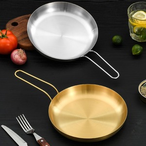 Stainless Steel Gold Steak Plate Round With Handle For Party Food Serving - Product Image 3