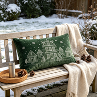 Housse de coussin lombaire en velours de Noël 50x30, taie d'oreiller brodée Village d'Hiver, coussin décoratif de fêtes pour canapé et maison