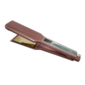 Penggunaan Salon Label Pribadi Emas Mawar Lebar Besi Datar Pelurus Rambut Titanium Profesi Besi Datar Disesuaikan dengan Layar Lcd