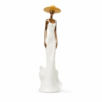Figurine de femme en résine blanc et doré style Hollywood Glamour, en robe fluide avec chapeau à large bord, pour décoration de table console, vente en gros