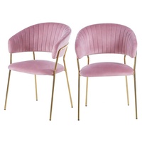 Chaise de salle à manger moderne en velours rose avec dossier incurvé capitonné et pieds en métal doré