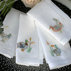 ผ้าเช็ดปากลินินลายเป็ดป่า - ผ้าเช็ดปากโต๊ะอาหาร ผ้าลินินธรรมชาติ 100% คุณภาพพรีเมียม สำหรับงานเลี้ยงอาหารค่ำ งานแต่งงาน โรงแรม ร้านอาหาร และตกแต่งบ้าน - Product Image 1