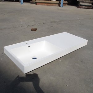 Meuble de salle de bain moderne en pierre artificielle blanche, 1200 mm, pour gaucher, avec lavabo simple intégré - Product Image 3