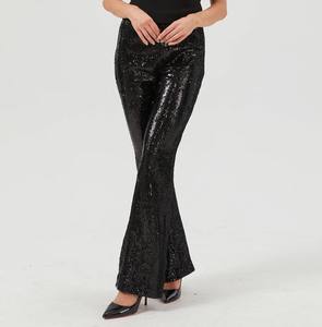 Pantalones brillantes de moda de alta calidad personalizados, pantalones acampanados con lentejuelas para ropa informal de mujer - Product Image 2