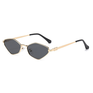 Sunglasses Polygonal <b>Small</b> Frame Metal Unisex UV400 Light <b>Weight</b> PC Frame Black Lens - Product Image 5
