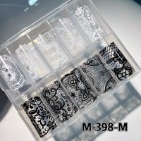 Lot de 10 grilles de feuilles 3D pour ongles en dentelle multicolore, autocollants de transfert en plastique pour manucure DIY, motifs fleurs et ciel étoilé en maille