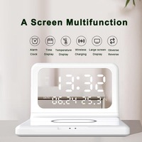 Fullwill Nieuwe 15W Snel Opladen Digitale Wekker En Telefoon Draadloze Oplader Moderne Abs Compact Led Spiegel Gezicht Ios & Android