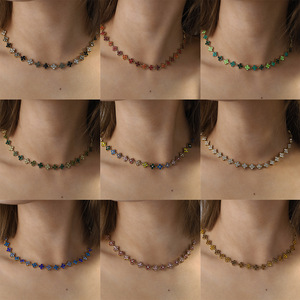 Nouveau collier luxueux en acier inoxydable, entièrement serti de zircons, trèfle à quatre feuilles, exquis, léger et luxueux, coloré, pour femmes - Product Image 3