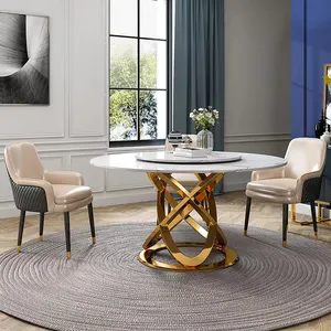 लिविंग रूम फर्नीचर आधुनिक लक्जरी संगमरमर डाइनिंग टेबल सेट 6 सीटर लक्जरी उज्ज्वल स्टेनलेस स्टील डाइनिंग टेबल