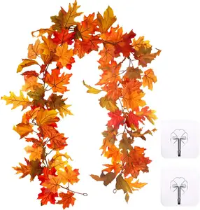 O-X777 Wholesale Christmas garland artificial Hanging maple leaf garland Yellow Autumn Halloween Decorations Artificial Garland