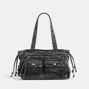 <span class=keywords><strong>Sac</strong></span> fourre-tout bandoulière en jean vintage style coréen JISHENG, grande capacité, haut de gamme, pour <span class=keywords><strong>femme</strong></span>, brodé, en stock - Product Image 3