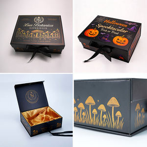 Scatole Regalo Magnetiche con Laminazione in Lamina d'Oro, Goffratura, Rivestimento in Tessuto di Seta, Logo Personalizzato, Ecologiche in Cartone Nero con Nastro - Product Image 2