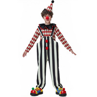 Lustiges Horror-Clown-Kostüm für 3-10 Jahre, rot-weiß gestreift, Halloween-Karneval-Cosplay-Party-Bühnenauftritt