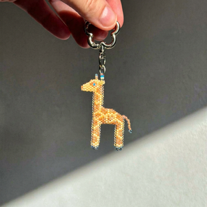 Handmade Beaded Giraffe Keychain | Miyuki Delica Bead Animal <b>Bag</b> <b>Charm</b> - Product Image 1