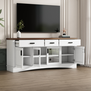 Modern <b>White</b> TV Cabinet 67" Width TV Stand with Doors & Storage Drawers Adjustable <b>Shelves</b> for Living Room - Product Image 2