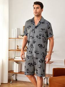 Set <span class=keywords><strong>Pigiama</strong></span> Estivo per Adulti 2 Pezzi Casual Morbido Stile Americano con Stampa <span class=keywords><strong>Panda</strong></span> Manica Corta - Product Image 3