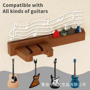 Soporte de pared para guitarra musical, estante de almacenamiento de madera con ganchos para violín y soporte para púas, para montaje en pared - Product Image 5