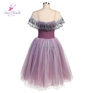 23170 Longue Robe de Ballet Romantique Couleur Mauve Poudré avec Dentelle Noire au Col, <span class=keywords><strong>Tutu</strong></span> Rond pour Spectacles de Danse - Product Image 2